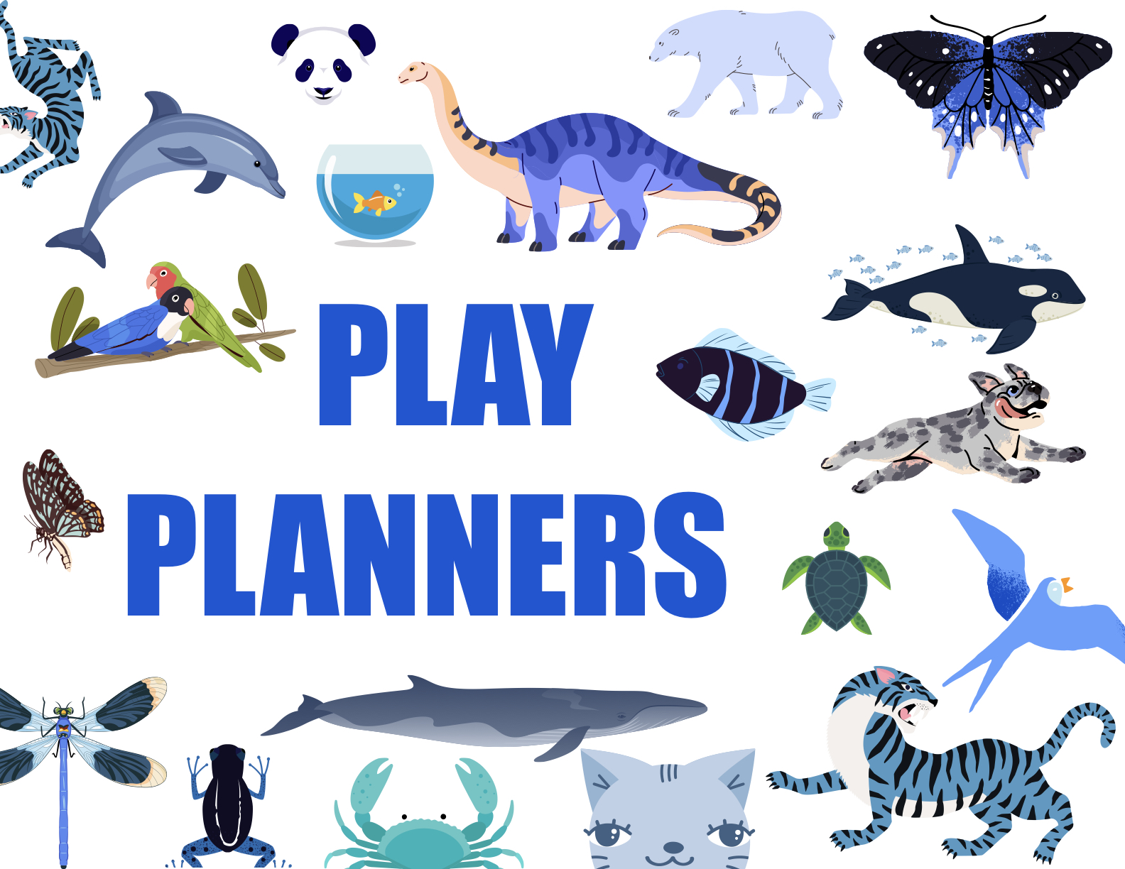 Play Planners logo with hand-drawn animal illustrations - your go-to resource for babysitting activities