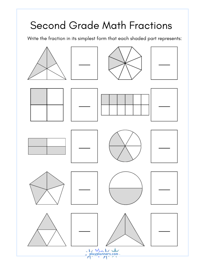 2nd Grade Math Fraction Worksheets - shape fractions practice page