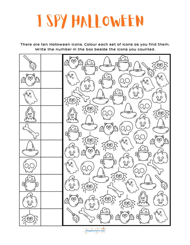 Free Halloween I Spy and Coloring Pages - I Spy Halloween counting puzzle