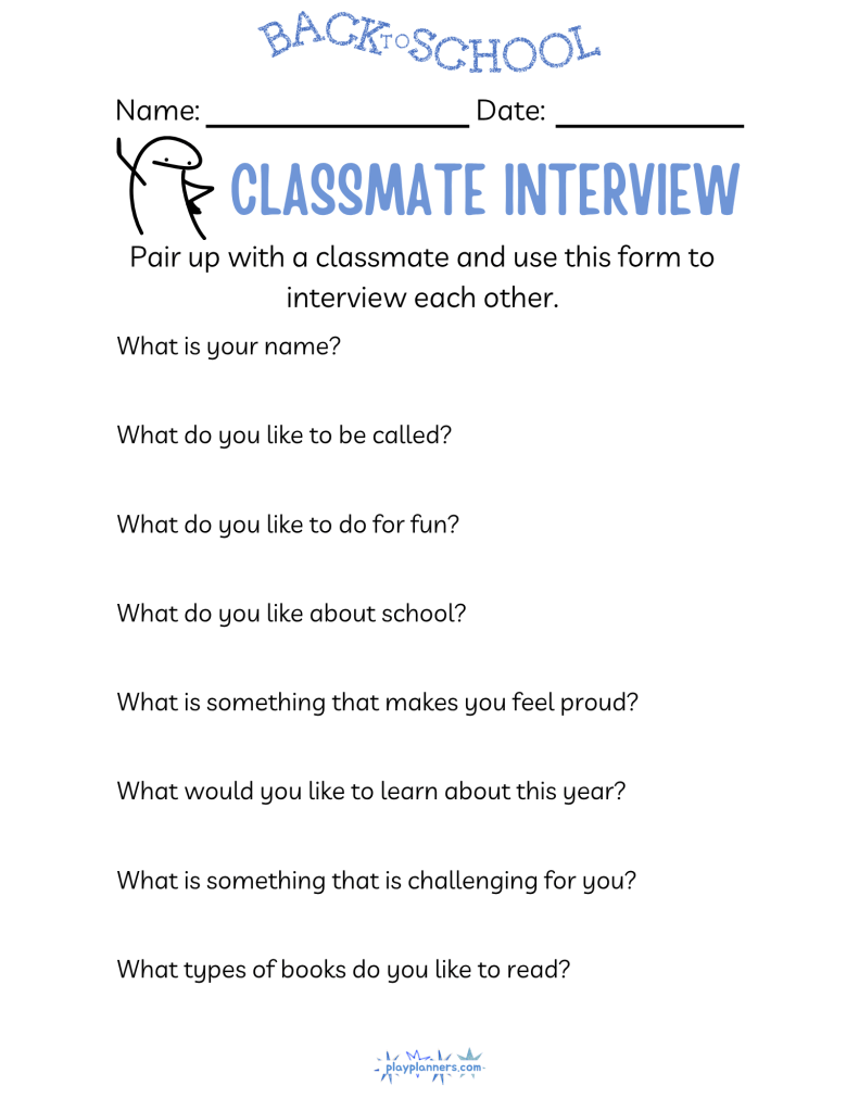 Free Back to School Classmate Interview Printable - version 1