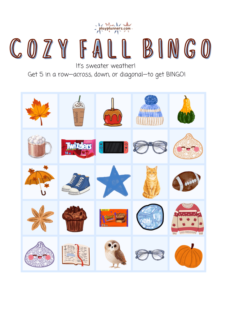 Free Fall Activity Pack for 3rd-5th Grade - Cozy Fall Bingo game page