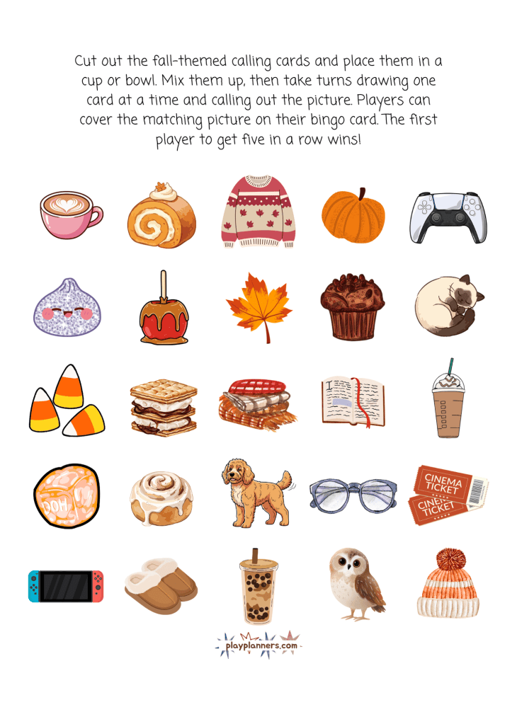 Cozy Fall Bingo free printable game - bingo card 2