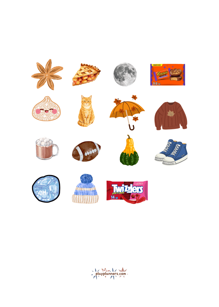 Cozy Fall Bingo free printable game - icon key legend