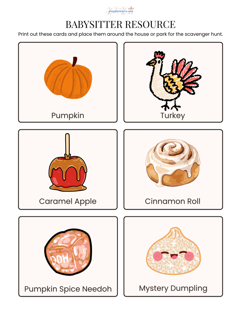 Free Fall Scavenger Hunt for Babysitters - photo reference grid of fall items