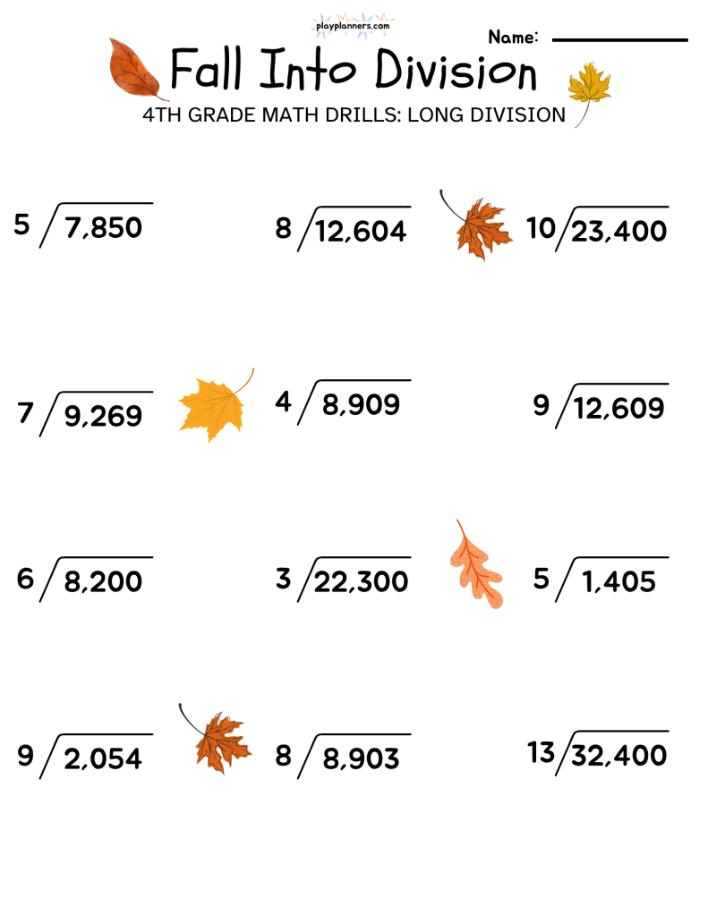 Fall Into Division - 4th Grade Long Division Worksheets - page 2