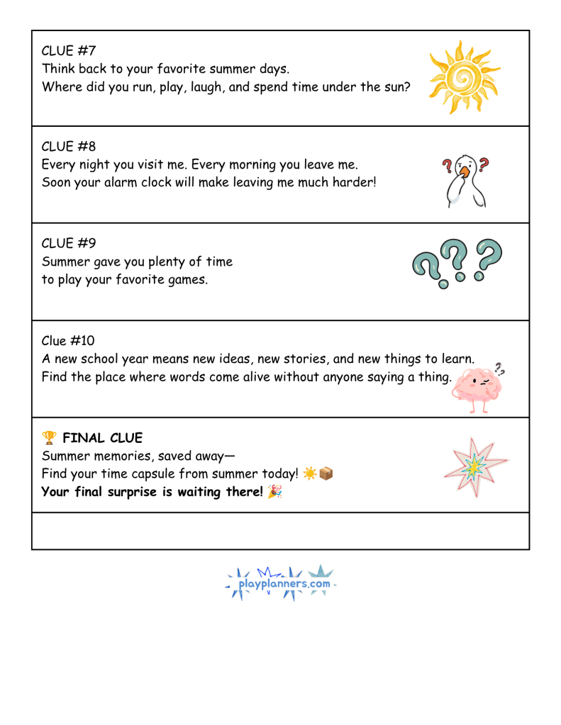 Last Day of Summer Treasure Hunt for Kids - printable page 2