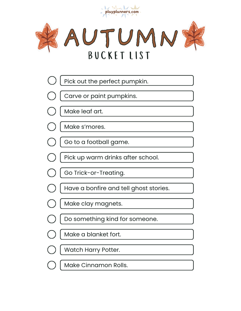 Free Fall Activity Pack for 3rd-5th Grade - Autumn Bucket List page