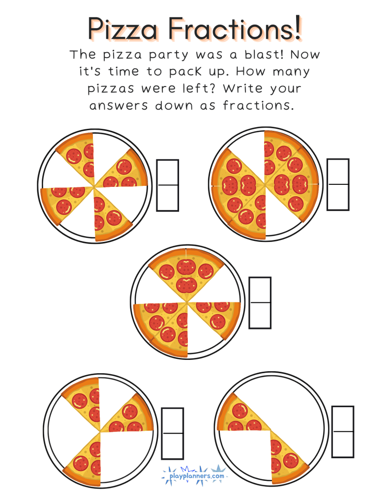 2nd Grade Math Fraction Worksheets - Pizza Fractions word problem page