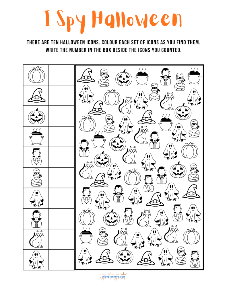 Free Halloween I Spy and Coloring Pages - second I Spy Halloween counting puzzle
