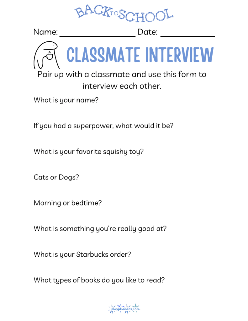 Free Back to School Classmate Interview Printable - version 2