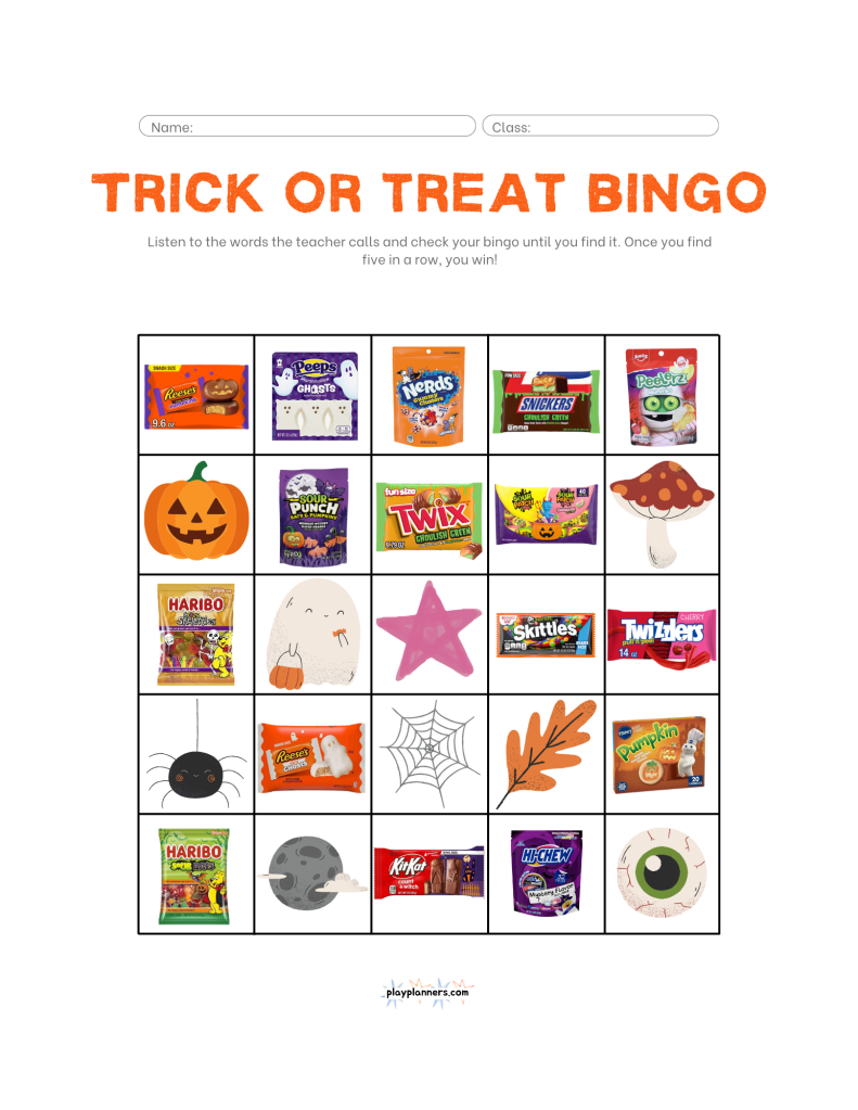 Trick or Treat Halloween Bingo for Kids - bingo card