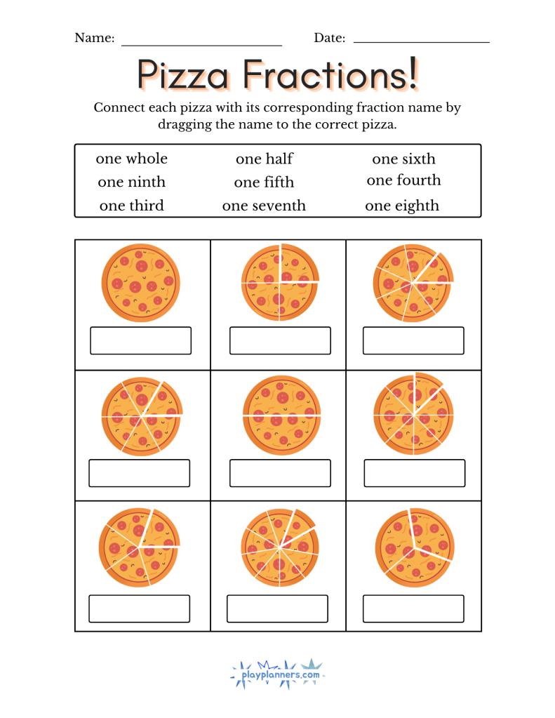 2nd Grade Math Fraction Worksheets - Pizza Fractions coloring page
