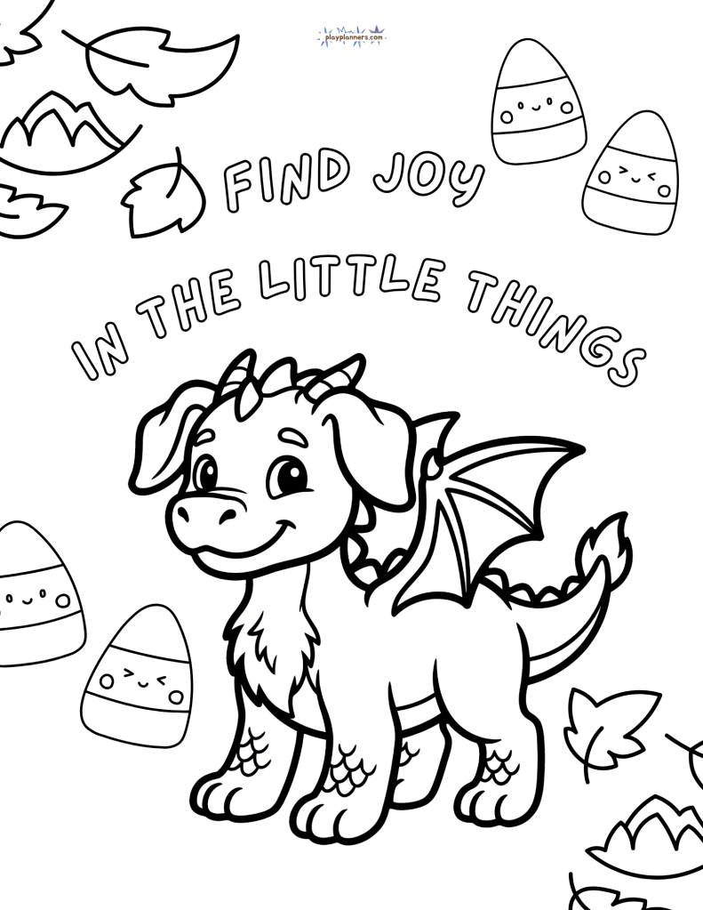Fall Coloring Page - Find Joy in the Little Things dragon illustration
