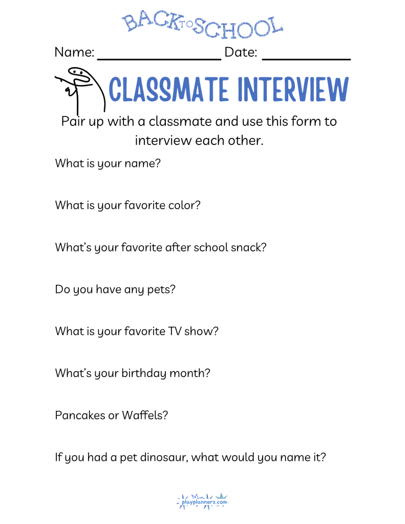 Free Back to School Classmate Interview Printable - version 3