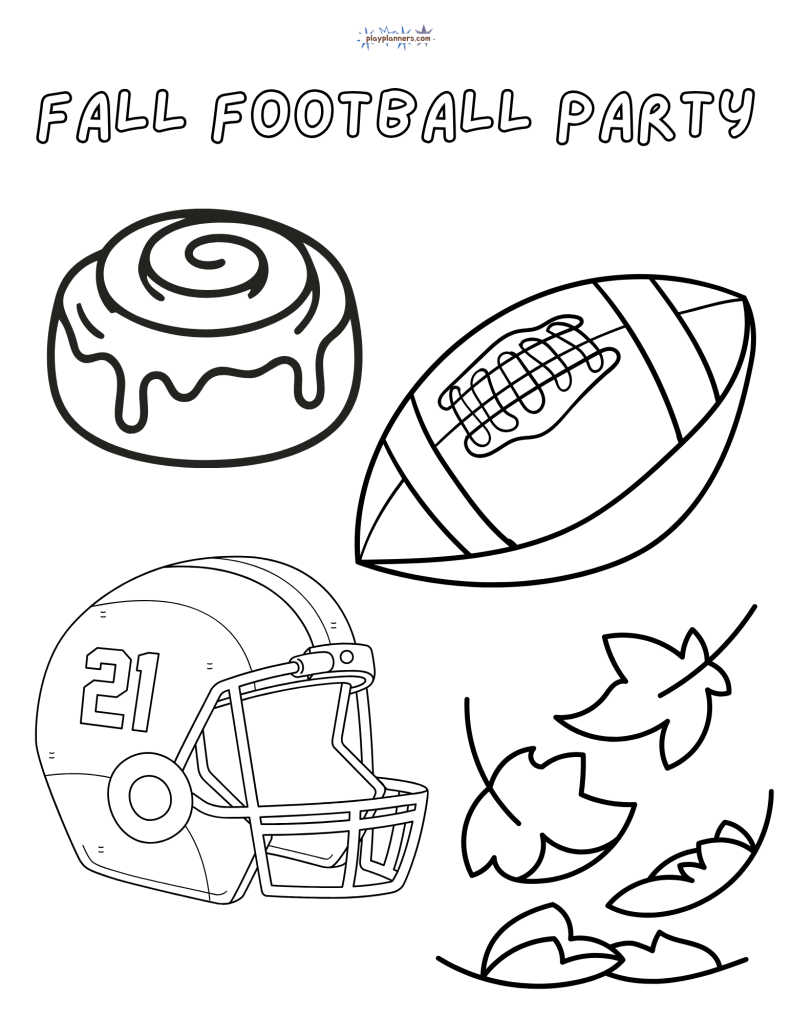 Fall Coloring Page - Fall Football Party illustration with cinnamon roll and football