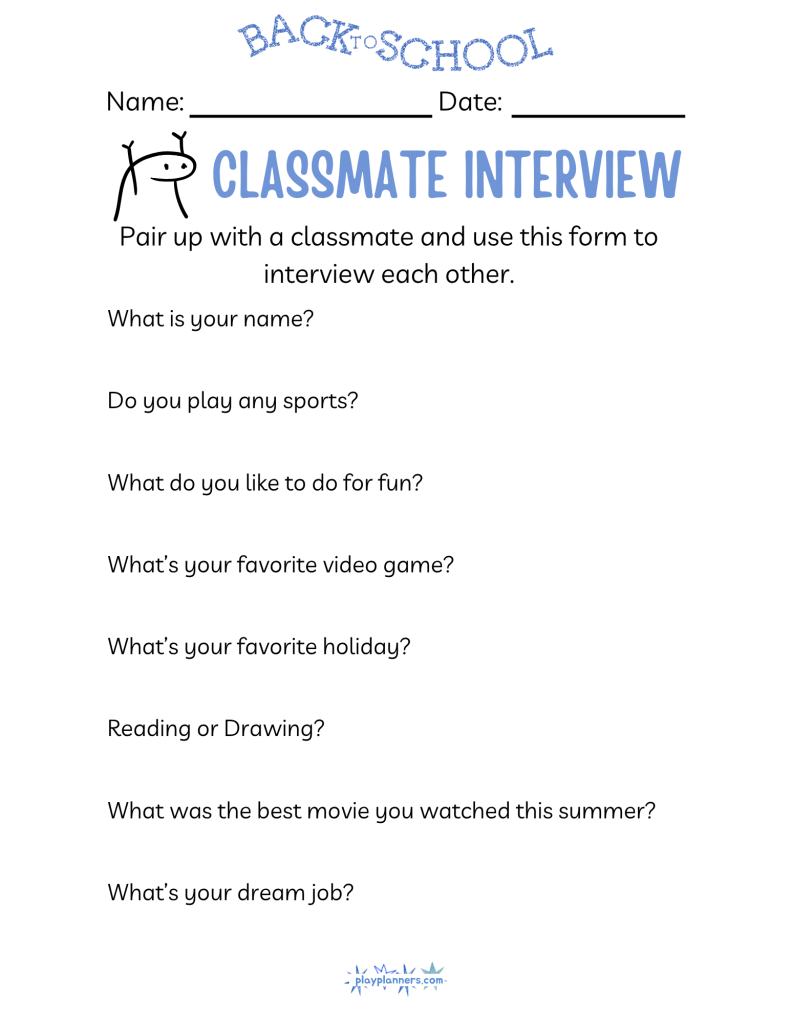 Free Back to School Classmate Interview Printable - version 4