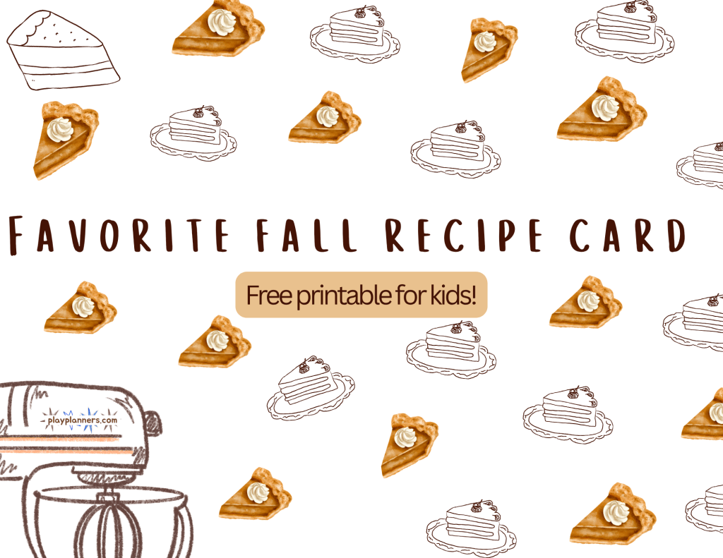 Free Printable Favorite Fall Recipe Card template with a pie illustration