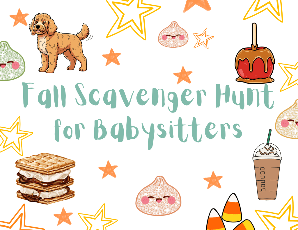 Free Fall Scavenger Hunt for Babysitters cover with a sandwich and candy corn illustration