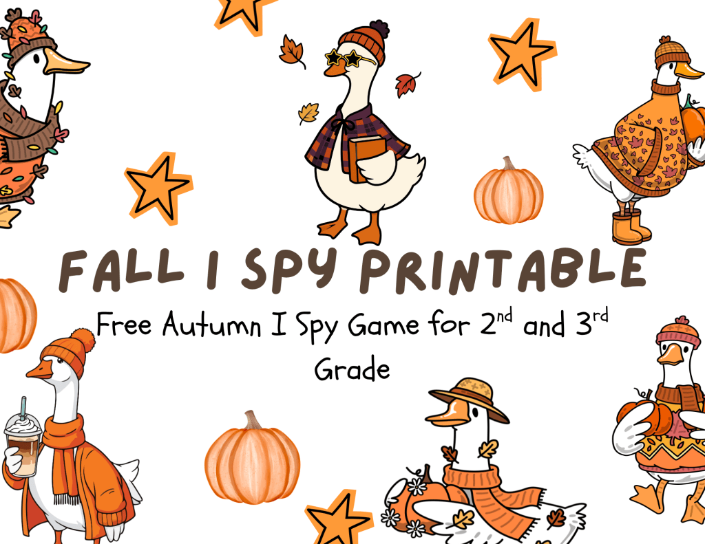 Fall I Spy Printable free autumn I Spy game cover with a turkey illustration