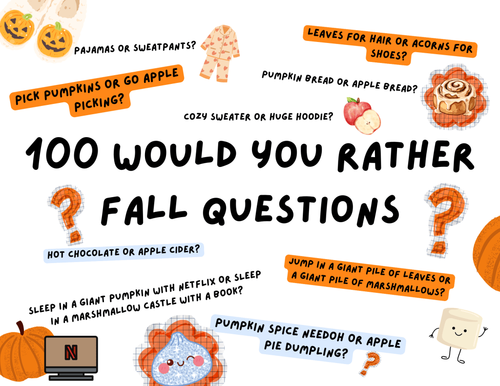 100 Fall Would You Rather Questions for Kids printable cover with autumn stars