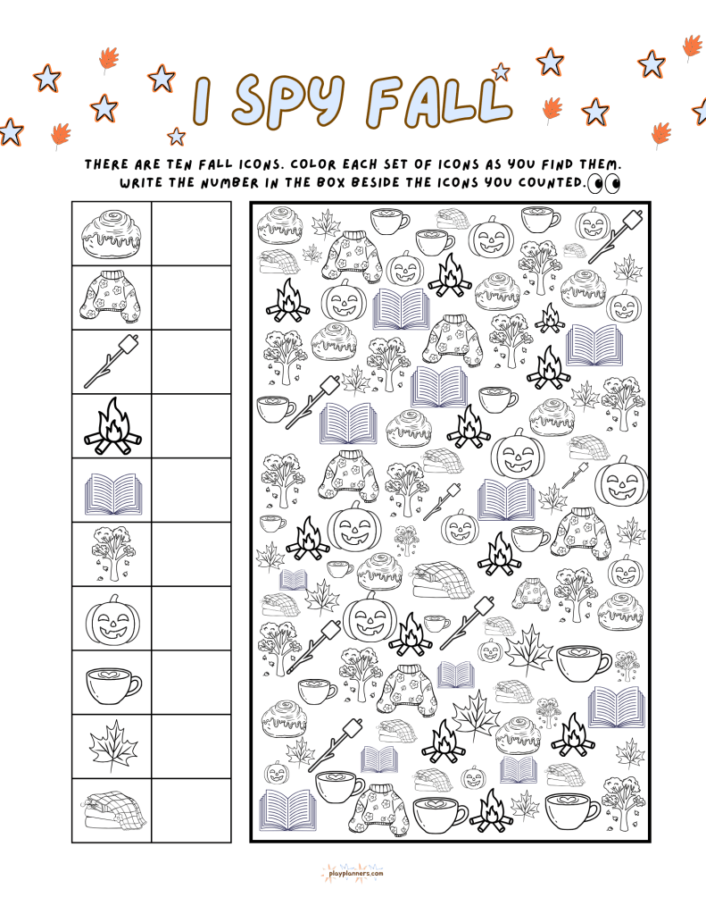 Fall I Spy Printable preview - autumn I Spy game page
