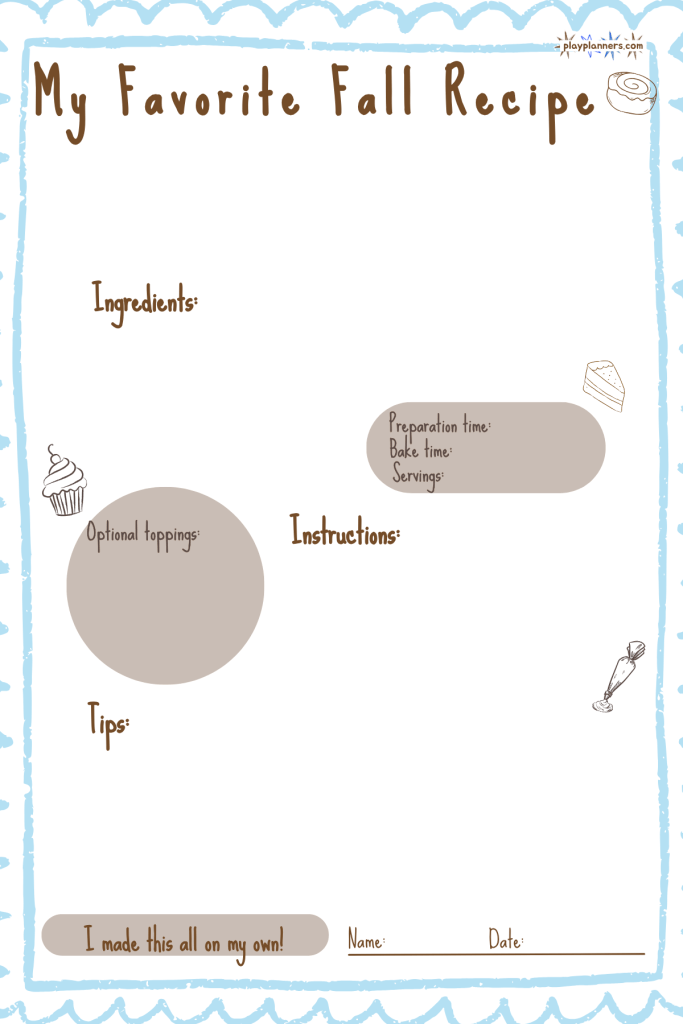 Free Printable Favorite Fall Recipe Card preview - blank recipe template