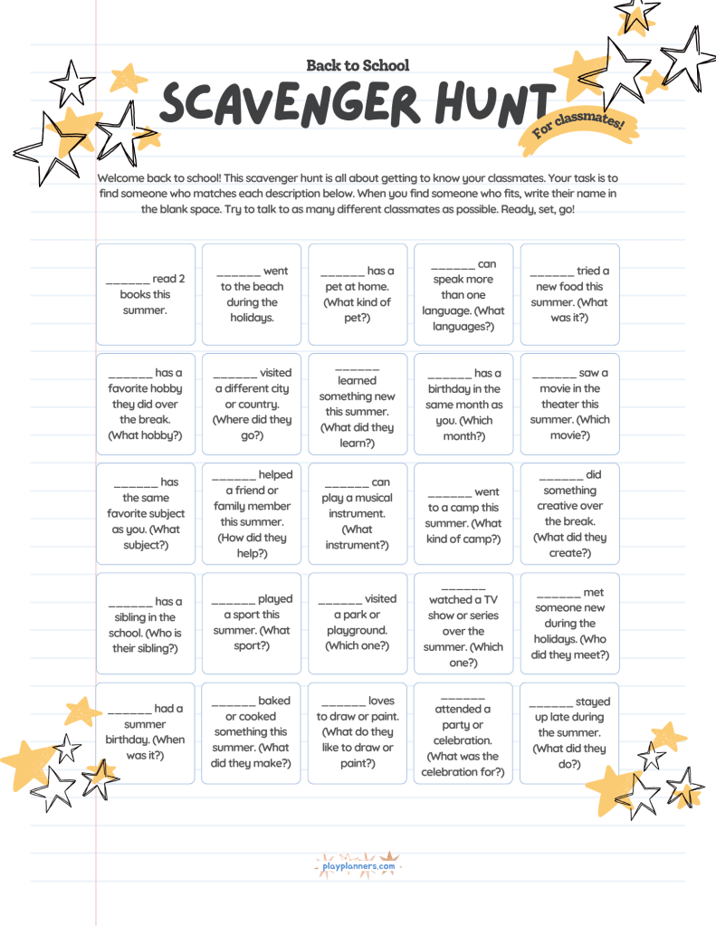 Free Back to School Scavenger Hunt for Upper Elementary preview - scavenger hunt checklist