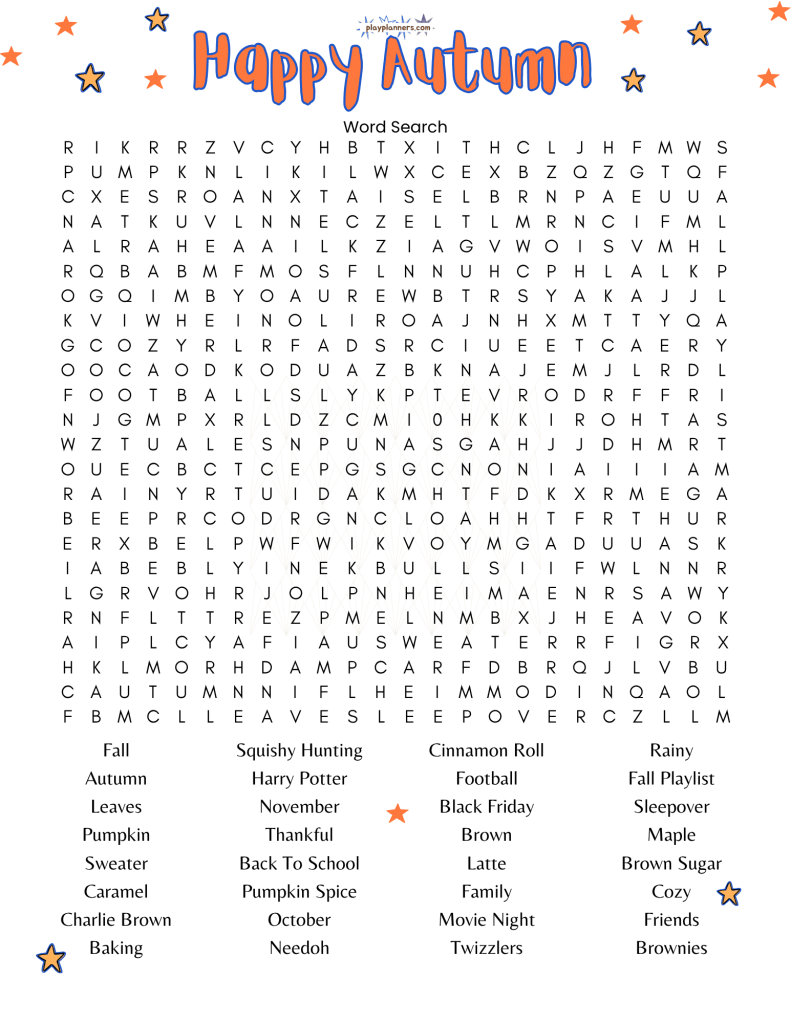 Autumn Word Search for Kids preview - fall-themed word search puzzle