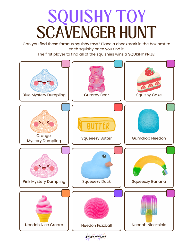 kid's birthday party squishy toy scavenger hunt