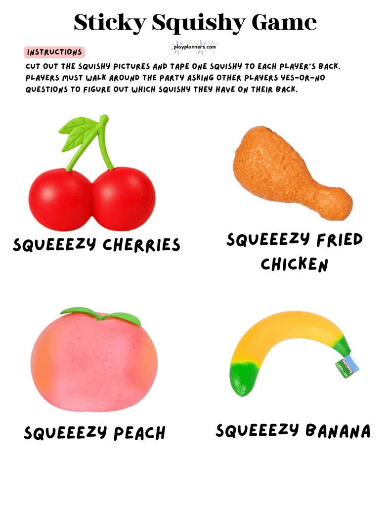 guess the squishy birthday party game printable