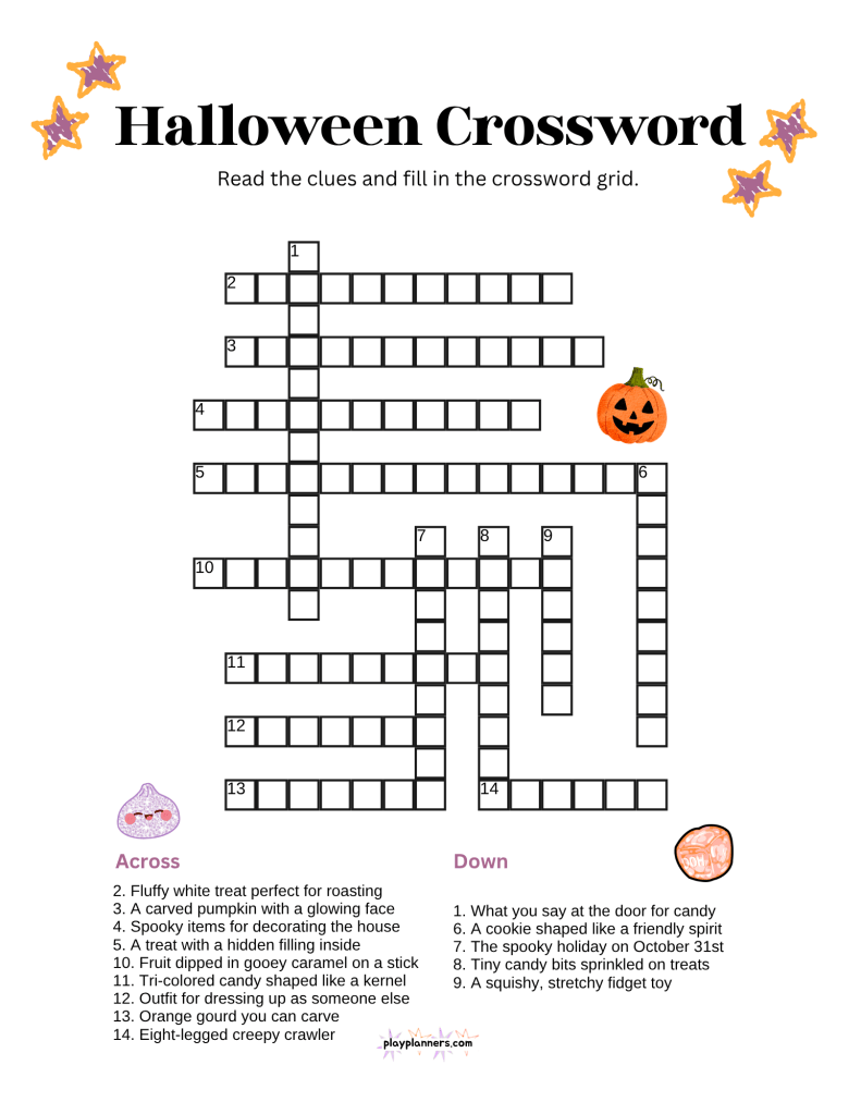 Printable Halloween crossword puzzle for kids