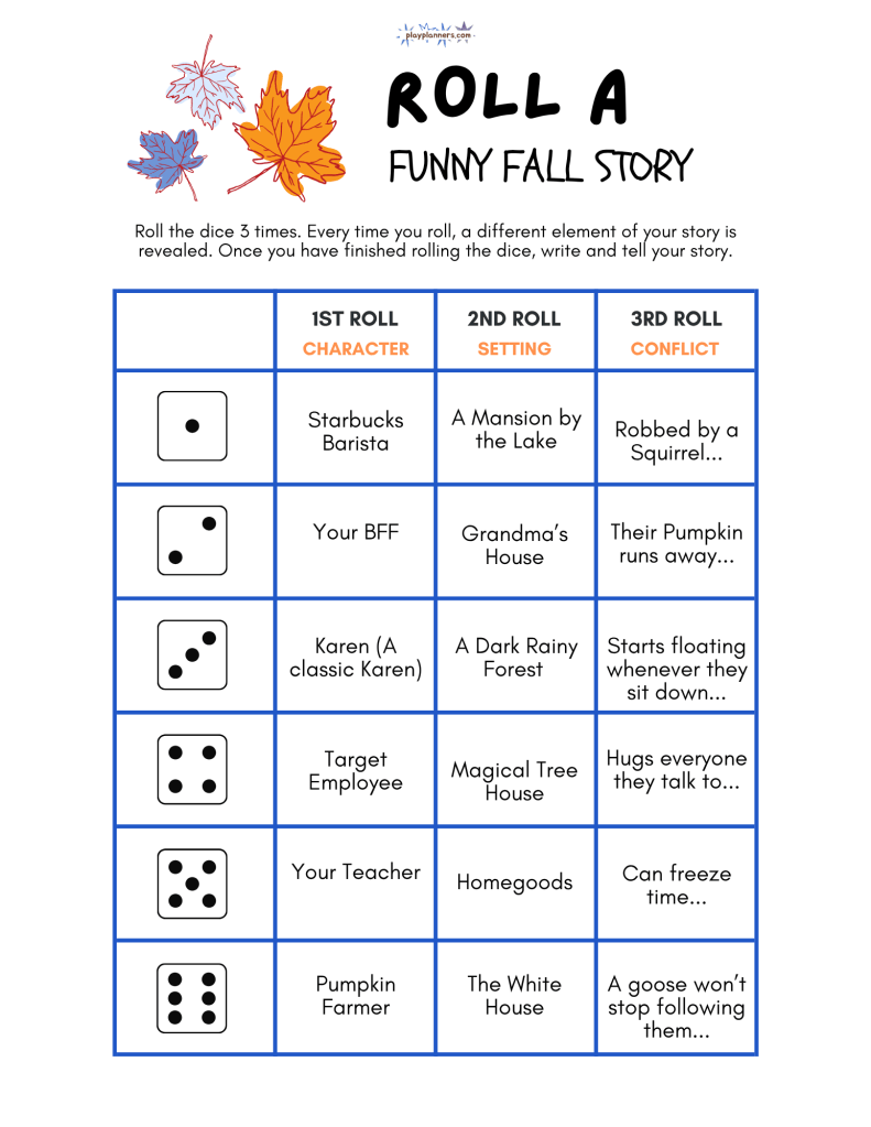 roll the dice story game for kids free printable