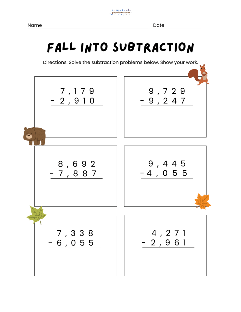 3rd grade subtraction worksheet