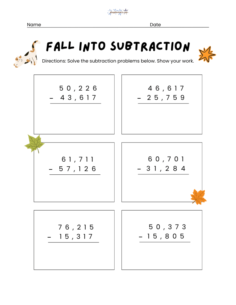 5th grade subtraction worksheets free printable