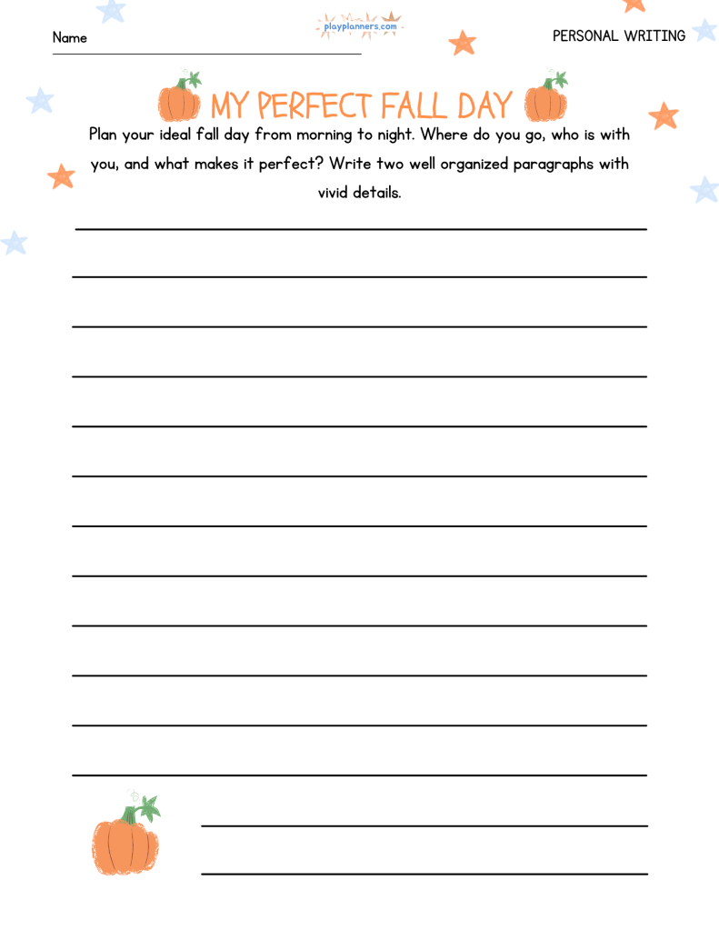 fall writing prompt for 4th and 5th grade