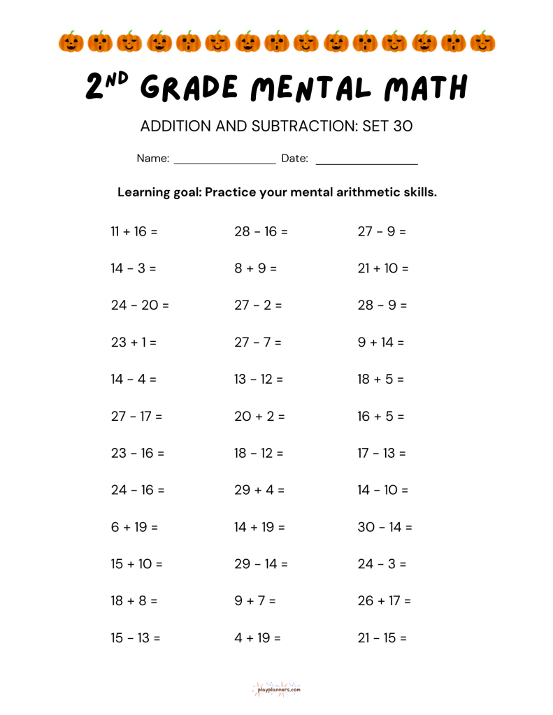 second grade addition and subtraction halloween themed worksheet