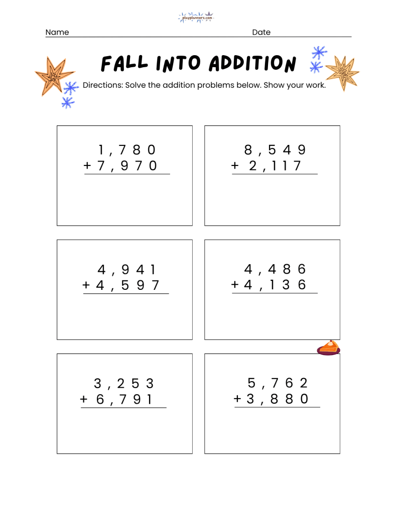 four digit addition work sheet