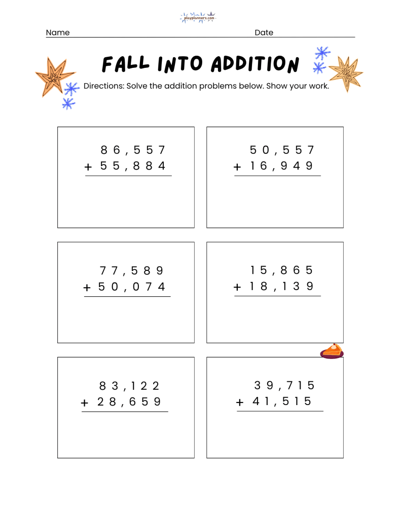 5 digit addition worksheet for 5th grade