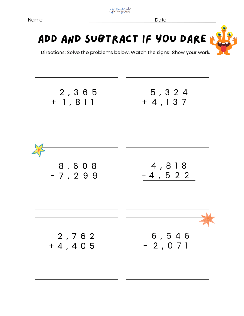 Addition and Subtraction practice for 3rd grade free halloween printable