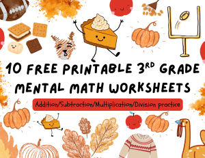 Free fall and Thanksgiving 3rd grade mental math worksheets