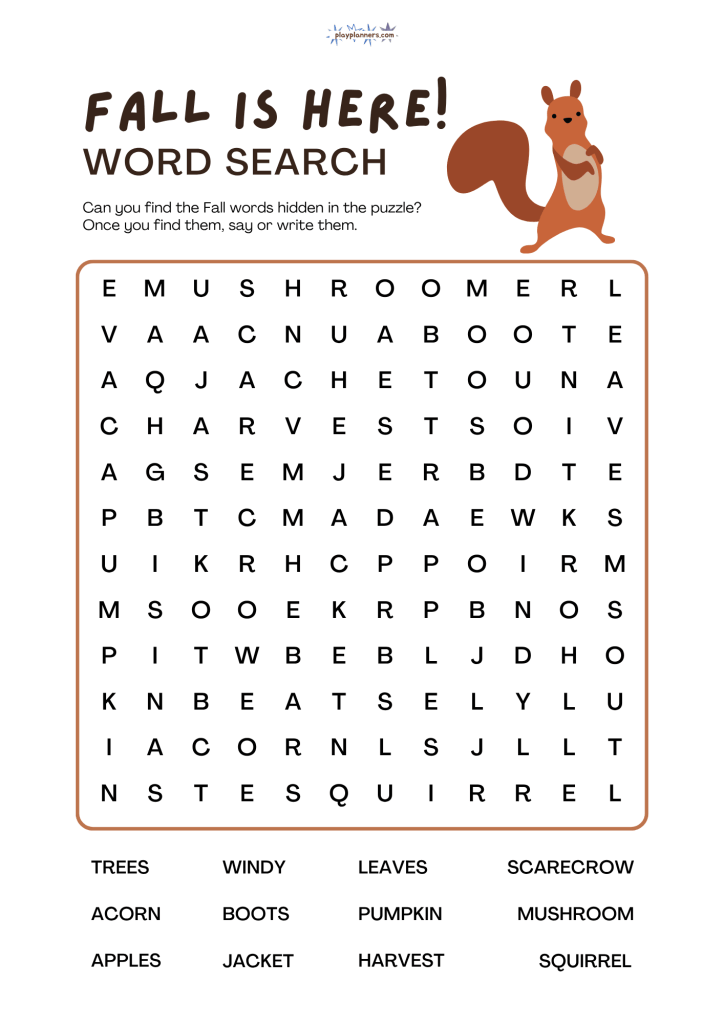 fall word search