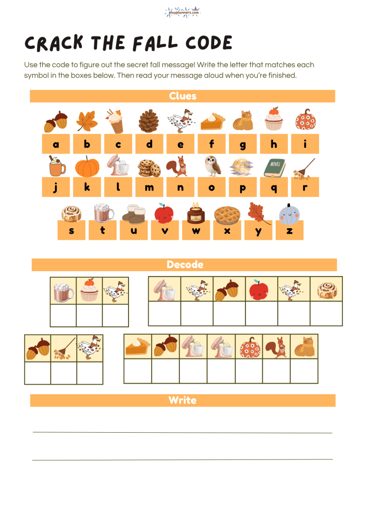 decode puzzle fall theme for kids