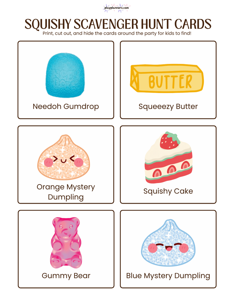 kid's birthday party squishy toy scavenger hunt