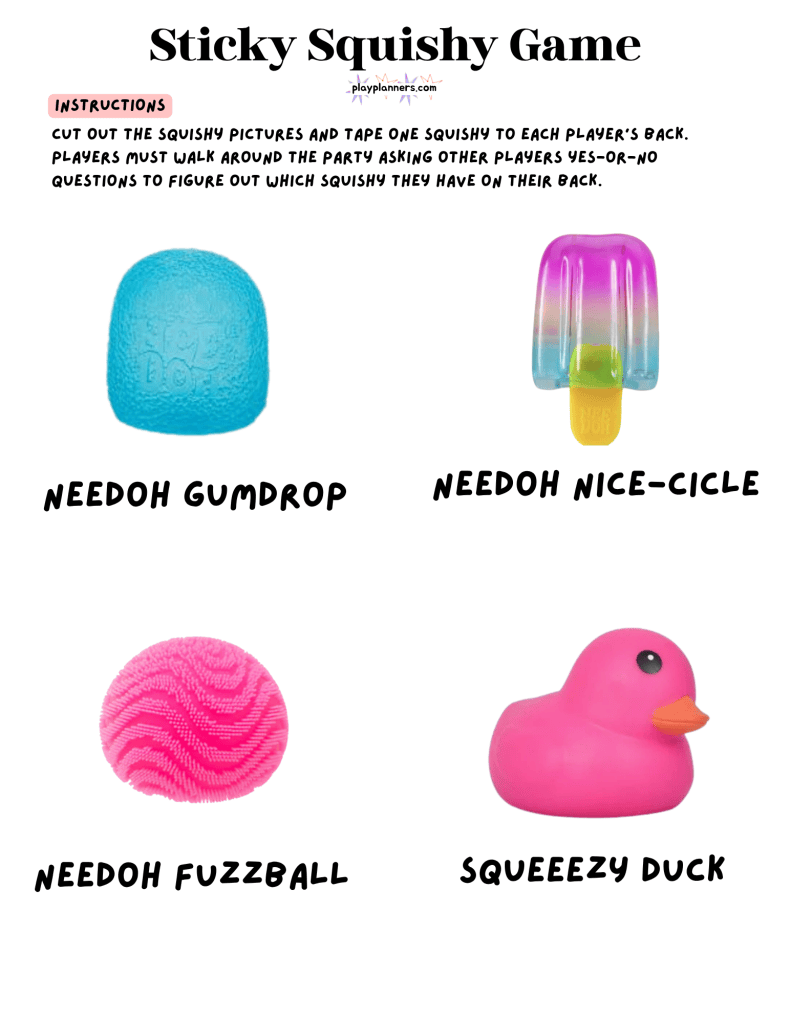 guess the squishy birthday party game printable