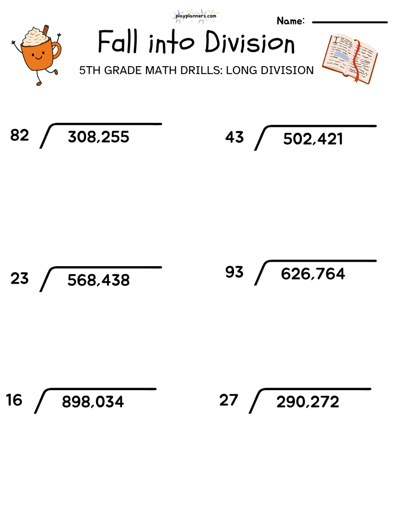 5th grade long division worksheet fall themed free printable