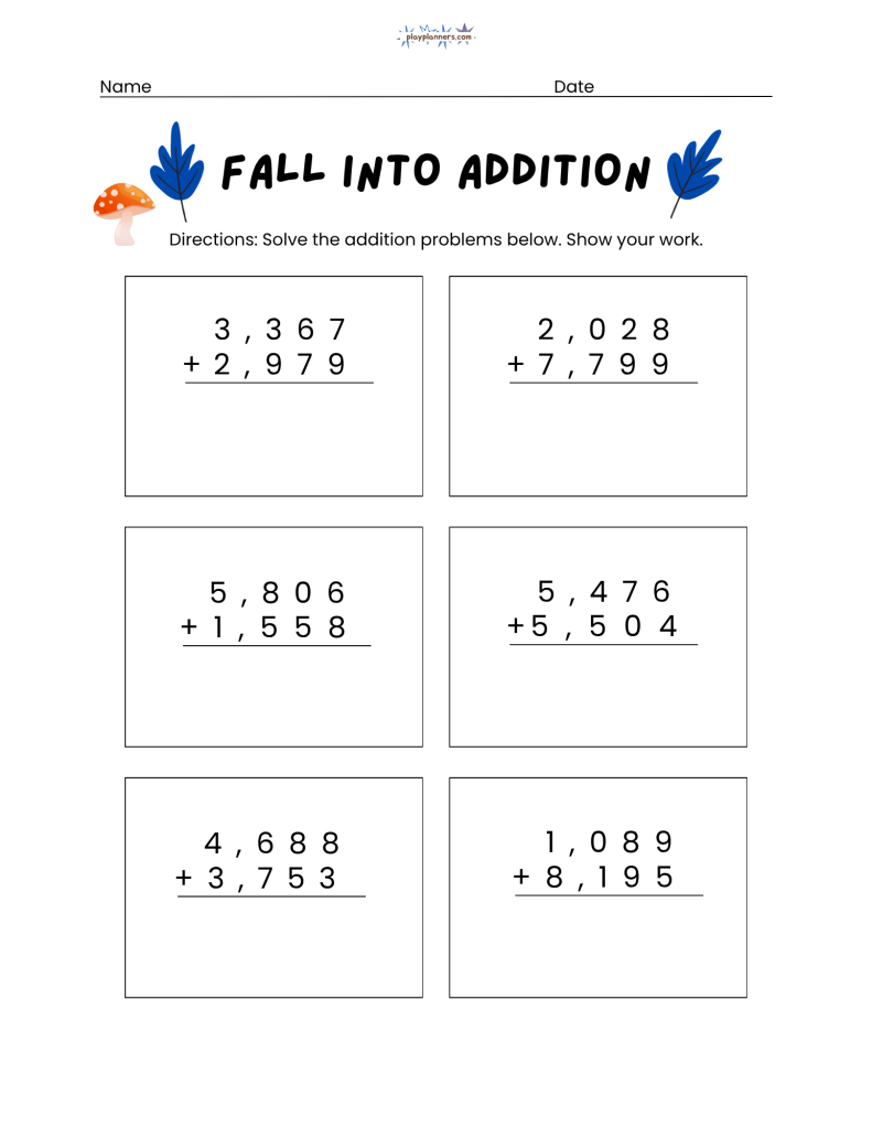 four digit addition work sheet