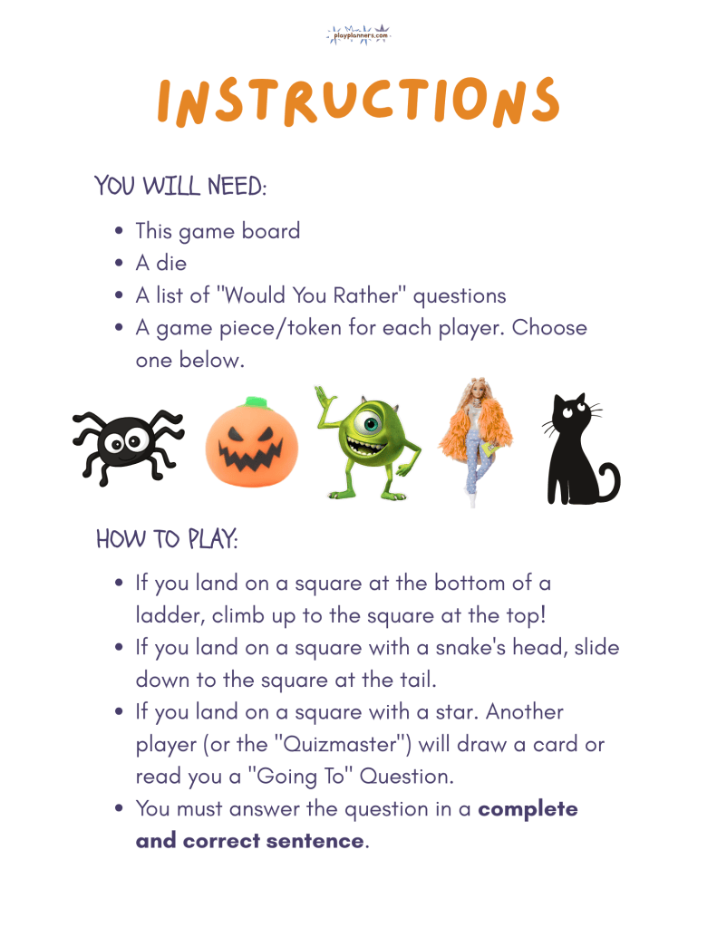 instructions and what you need list for board game 