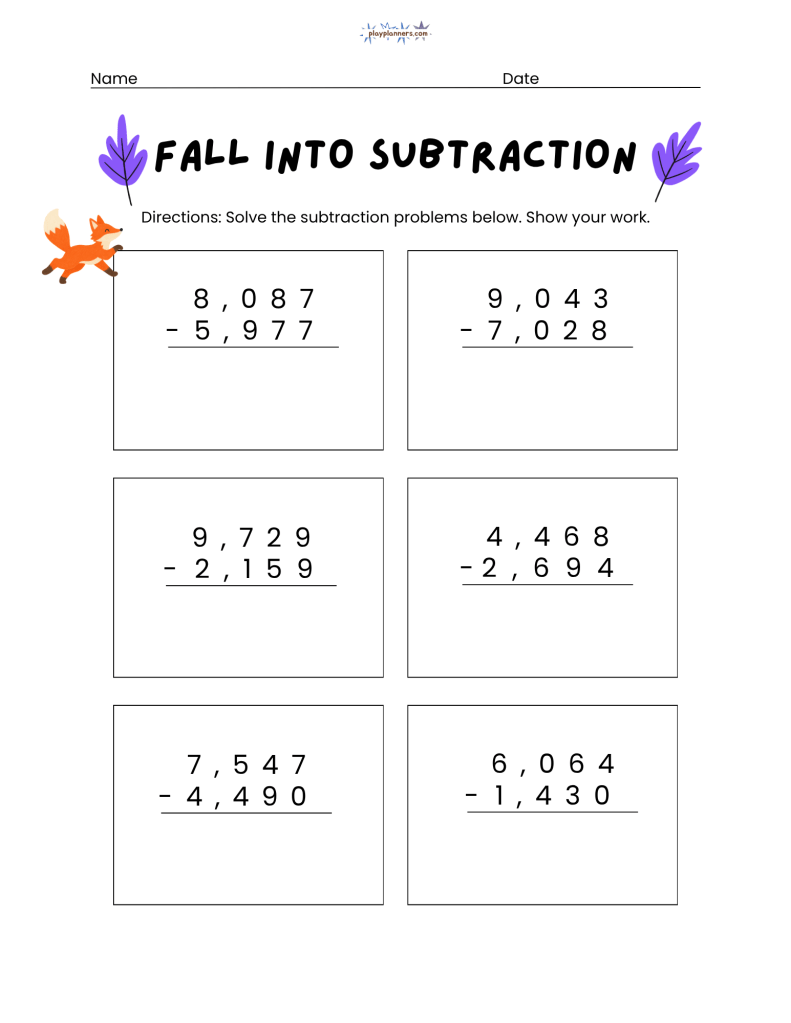3rd grade subtraction worksheet