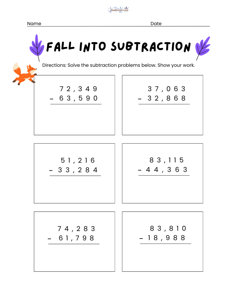 5th grade subtraction worksheets free printable