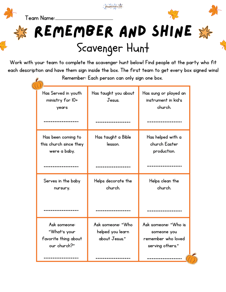 All Saints' Day Scavenger hunt Christian holiday church game